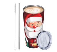 Gobelet isotherme en acier inoxydable de 591 ml avec couvercle et paille - Cadeau de Noël - Tasse à café de voyage étanche avec couvercle et paille - Cadeau de Noël pour femme, homme, amoureux