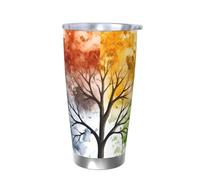 Gobelet isotherme en acier inoxydable pour boissons chaudes et froides - Motif arbre quatre saisons - Avec couvercle - Pour voiture - Aquarelle - 591 ml