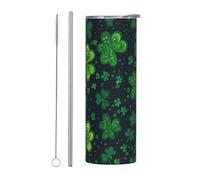 Gobelet isotherme Good Fortune Shamrock Clover 20 oz avec paille, en acier inoxydable.