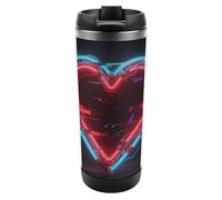 Gobelet isotherme Neon Heart avec messages d'erreur - Bouteille d'eau de voyage isotherme en acier inoxydable de 385 ml, tasse à café à double paroi étanche