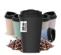 Gobelet isotherme pour café à emporter, en plastique biologique, 350 ml, sans BPA et 100 % recyclable, fabriqué en Allemagne, avec couvercle, pour le bureau, la voiture, l'école, etc. (ardoise)