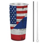 Gobelet isotherme rétro américain, thaïlandais et thaïlandais, en acier inoxydable, 590 ml (20 oz), double paroi sous vide, avec couvercle à paille, idéal pour les voyages et les occasions spéciales.