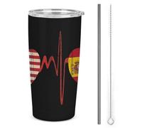 Gobelet isotherme rétro drapeau américain et espagnol de 590 ml (20 oz), en acier inoxydable, à double paroi sous vide, avec couvercle à paille, idéal pour les voyages et les occasions spéciales. Par