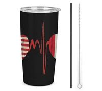 Gobelet isotherme rétro drapeau américain et péruvien de 590 ml (20 oz), en acier inoxydable, à double paroi sous vide, avec couvercle à paille, idéal pour les voyages et les occasions spéciales. Par