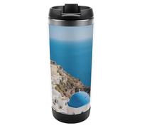 Gobelet isotherme Santorini Island Sea View - Bouteille d'eau de voyage isotherme en acier inoxydable de 385 ml (13 oz), tasse à café à double paroi étanche.