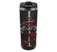 Gobelet isotherme Silver Candelabra & Blood Rose - Bouteille d'eau de voyage isotherme en acier inoxydable de 385 ml (13 oz), tasse à café à double paroi étanche.