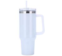 Gobelet isotherme sous vide dégradé arc-en-ciel de 113 cl avec poignée en paille, en acier inoxydable, for voiture, for les voyages, chaud et froid(White)