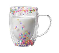 Gobelet isotherme - Verrerie latte transparente, serveur à thé léger à triple couche avec poignée ergonomique, récipient à boisson moderne sans condensation, idéal pour les brunchs à la maison, les