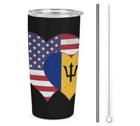 Gobelet isotherme vintage américain avec drapeau de la Barbade et cœur, en acier inoxydable, 590 ml (20 oz), double paroi sous vide, idéal pour les voyages en voiture ou en voiture, avec couvercle à