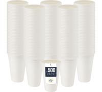 Gobelet jetable BenBow en canne à sucre, blanc, 400 ml x 500 - Mieux que des gobelets en carton, Ecologique, Idéal pour les fêtes ou le café