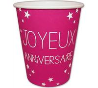 Gobelet joyeux anniversaire rose fuchsia (x6) R/GB25CL (Matière carton)