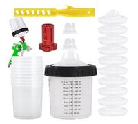 Gobelet mélangeur de peinture, pulvérisateur de peinture, 600 ml, avec pistolet à peinture avec 10 tasses et système de couvercle, 2 bouchons et 1 tasse rigide avec anneau de support, 1 adaptateur M16