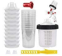 Gobelet Mélangeur de Pulvérisateur de Peinture (600ml), Kit de Tasse de Mélange de Peinture avec 10 Gobelets et Couvercle 1 Gobelet Rigide avec Anneau de Support 1 Adaptateur 1 Agitateur de Peinture