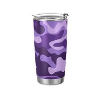 Gobelet militaire camouflage violet tasse à café isotherme récipient à boisson tasse de voyage avec paille et couvercle double paroi en acier inoxydable 20 oz sans BPA pour le sport, la rentrée