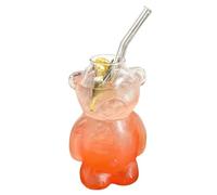 Gobelet ours en verre - Tasse mignonne avec paille (320 ml), récipient en forme d'animal Kawaii | Verrerie transparente Cadeau amusant pour café, lait, thé, cocktail, décoration maison, bar, fête