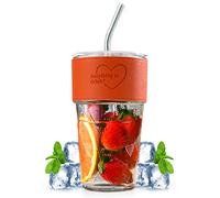 Gobelet Paille - Verre Avec Couvercle Et Paille, Mug à Paille En Verre Gaufré, Verre Bubble Tea Avec Manchon Isotherme, Tasse De Bureau, Pour Le Café Glacé, Les Jus De Fruits Et Les Cocktails. (D)