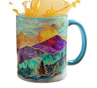 Gobelet paysage vibrant, récipient à cappuccino coloré, gobelet à jus avec illustration, support de lait en porcelaine de qualité supérieure, calice à vin esthétique avec style naturel, serveur de