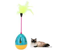 Gobelet pivotant attrayant en PP durable pour animaux de compagnie, avec cloche à plumes, jouet interactif amusant pour jeu en intérieur, sûr, non toxique, trois couleurs en option (Bleu Jaune)