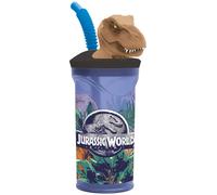 Gobelet Plastique Avec Paille Et Décor 3d Dinosaure Jurassic World 360 Ml Bleu / Vert / Noir TU