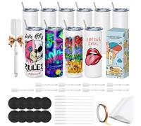 Gobelet pour Sublimation - Caffoltgo Lot de 10 Gobelets Droit en Acier Inoxydable 20 oz, Blanc, Inclut Couvercle et Pailles, Emballage Individuel Rétractable(10pcs)