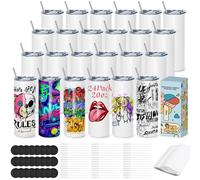 Gobelet pour Sublimation - Caffoltgo Lot de 24 Gobelets Droit en Acier Inoxydable 20 oz, Blanc, Inclut Couvercle et Pailles, Emballage Individuel Rétractable (24pcs)