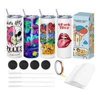 Gobelet pour Sublimation - Caffoltgo Lot de 4 Gobelets Droit en Acier Inoxydable 20 oz, Blanc, Inclut Couvercle et Pailles, Emballage Individuel Rétractable (4pcs)