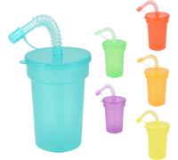 Gobelet réutilisable en plastique coloré pour enfants avec couvercle et paille - Lot de 6 - Gobelet pour enfants 380 ml avec paille flexible refermable