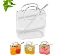 Gobelet réutilisable en verre transparent en forme de sac à main avec poignée et paille, thé aux fruits, cocktail, jus, cadeau de fête à la maison