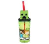 GOBELET RÉUTILISABLE POUR ENFANTS EN PLASTIQUE SANS BPA 430 ML AVEC FIGURINE 3D SUR LE COUVERCLE | MINECRAFT, Vert