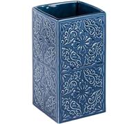 Gobelet Salle De Bain, Porte Brosse à Dent Cordoba, Céramique à Relief, 6,5x12x6,5 Cm, Bleu Foncé - Wenko