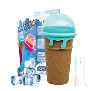 Gobelet Slushy Maker - 500 ml - En silicone - Avec paille et cuillère 2 en 1 - Double couche - Cadeau (café)