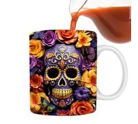 Gobelet squelette | Tasse à café 350 ml avec motif tête de mort avec fleur - Tasse à thé fantaisie et vive en céramique avec fleur Cadeau pour anniversaire, Noël, Pâques