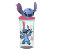 Stor Gobelet plastique Disney Stitch 3D – Sans BPA, capuchon 3D et paille intégrée – 360 ml