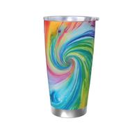Gobelet thermique coloré tie-dye avec couvercle, porte-gobelet de voiture en forme de tourbillon artistique, gobelet isotherme de 591 ml en acier inoxydable pour boissons chaudes et froides