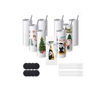 VEVOR Lot de 8 gobelets thermos sublimation 95 cL – inox double paroi, vierges, couvercle et paille
