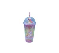 Gobelet thermos en plastique avec motif licorne, couvercle pailleté et paille, arc-en-ciel 3D, Viena