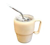 Gobelets à café Latte Macchiato - Tasse à avec impression de lettres, gobelet à paille et couvercle | Gobelet multifonction avec paille et poignée, boissons chaudes glacées, idéal pour les