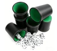 Gobelets à Dés,Tasse à dés silencieuse,6 pcs Gobelet Cube avec 36 Pcs des | Tasses à Des en Cuir Synthétique Doublure en Flanelle Vert, pour Le Bar Jeu et Fête Jeux de Table,Noir
