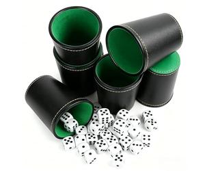 Gobelets à Dés,Tasse à dés silencieuse,6 pcs Gobelet Cube avec 36 Pcs des | Tasses à Des en Cuir Synthétique Doublure en Flanelle Vert, pour Le Bar Jeu et Fête Jeux de Table,Noir