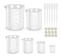 Gobelets doseurs - 25 ml, 50 ml, 100 ml, 150 ml, 250 ml, 500 ml - Résistants à la chaleur - En plastique - Avec graduation, pipettes - Pour laboratoire et cuisine