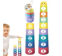 Gobelets empilables pour tout-petits | Jeu d'empilage logique pour bébés de plus de 6 mois | Chiffres et lettres colorés empilables | Jouet de bain éducatif pour - Coffret cadeau pour