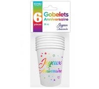 Gobelets en carton - Joyeux Anniversaire - 25cl - Multicolore - 2 Lots de 6 - Festif