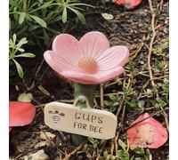 Gobelets en céramique pour abeilles en forme de fleur - Station d'arrosage pour abeilles et papillons - Décoration de jardin - Porcelaine vive (rose)