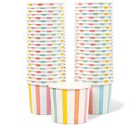 Gobelets en Papier MATICAN pour Glaces, 50 Comptes de 320 ml - Bols Jetables pour Desserts Chauds ou Froids, Rayures Pastel