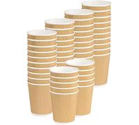 Gobelets en papier ondulé coupe jetable triple couche double paroi isolante Havane Beige - recyclables PE à emporter restauration pour café long, thé, Cappuccino, Cocktail, tisane, vin (237 ml/8 oz