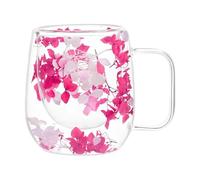 Gobelets en Verre à Double Isolation Tasses en Verre à Double Paroi Tasse à Café Isolée avec Fleurs Séchées, Tasses à Café en Verre Clair Double Couche Isolation Thermique avec Poignée 200ML pour
