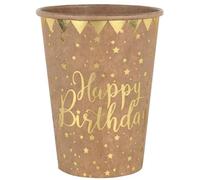 Gobelets Happy Birthday métal Kraft/Or - SANTEX - Sachet de 10 - 27 cl