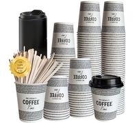 gobelets jetables avec couvercle et agitateurs 200 ml (7 Oz) Gobelets à café jetables en carton pour café, thé, eau, boissons chaudes et froides, verres à café à emporter (100 tapas y paletinas)