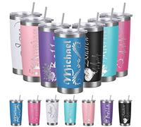 Gobelets Personnalisés avec Couvercle et Paille Gobelet Isotherme Personnalisé Gravé avec Nom Tasses à café en acier Inoxydable Personnalisées Cadeaux pour Hommes Femmes (20 oz, Bleu ciel)