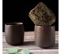 Gobelets sans anse : tasses élégantes en céramique pour café et thé - Lot de 3 tasses de 200 ml - En céramique sans anse - Passe au lave-vaisselle - Transparent, marron